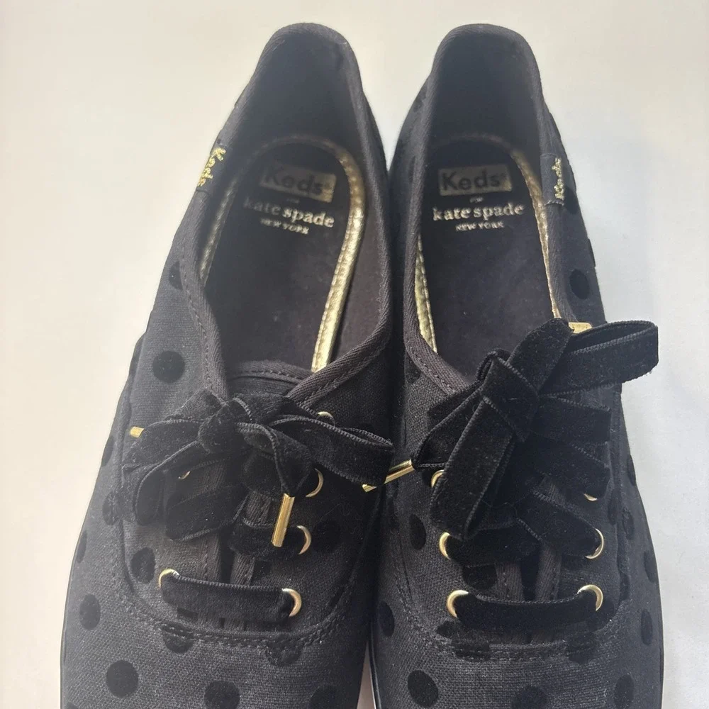 Keds X Kate Spade New York Gold Black Polka Dot  Sneakers Women's Size 8.5